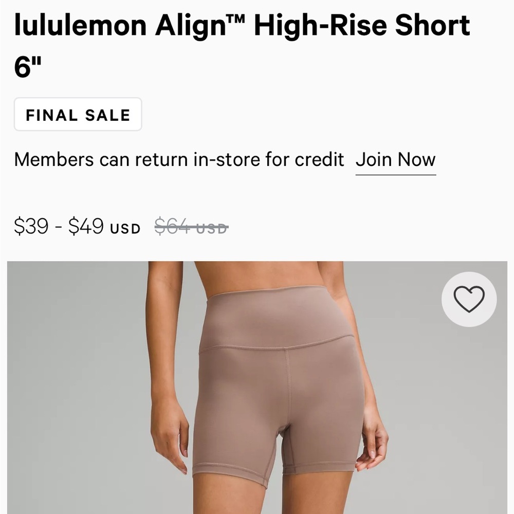 Lululemon Align High Rise Short 6” in Taupetastic